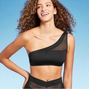 Shade & Shore Black One-Shoulder Mesh Bikini Top